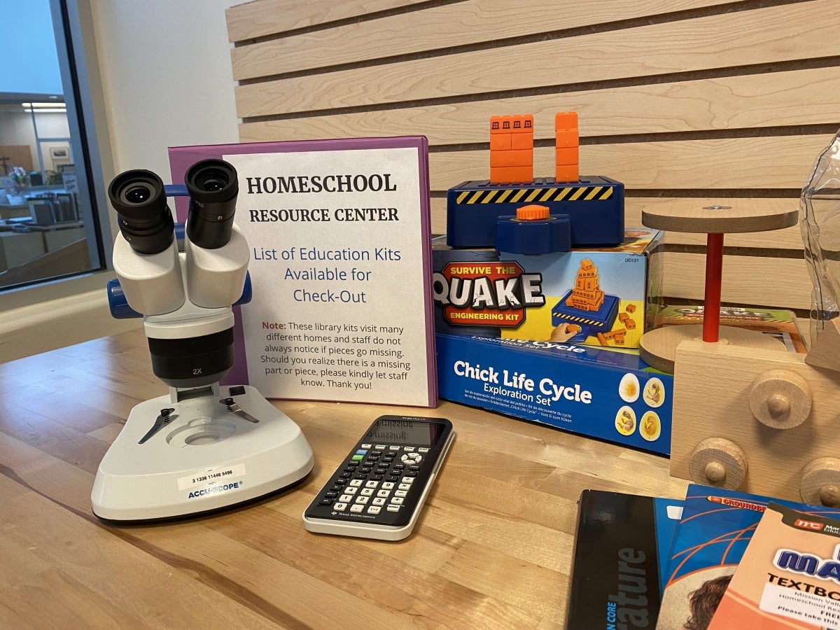 Microscope, calculator, and other educational tools.